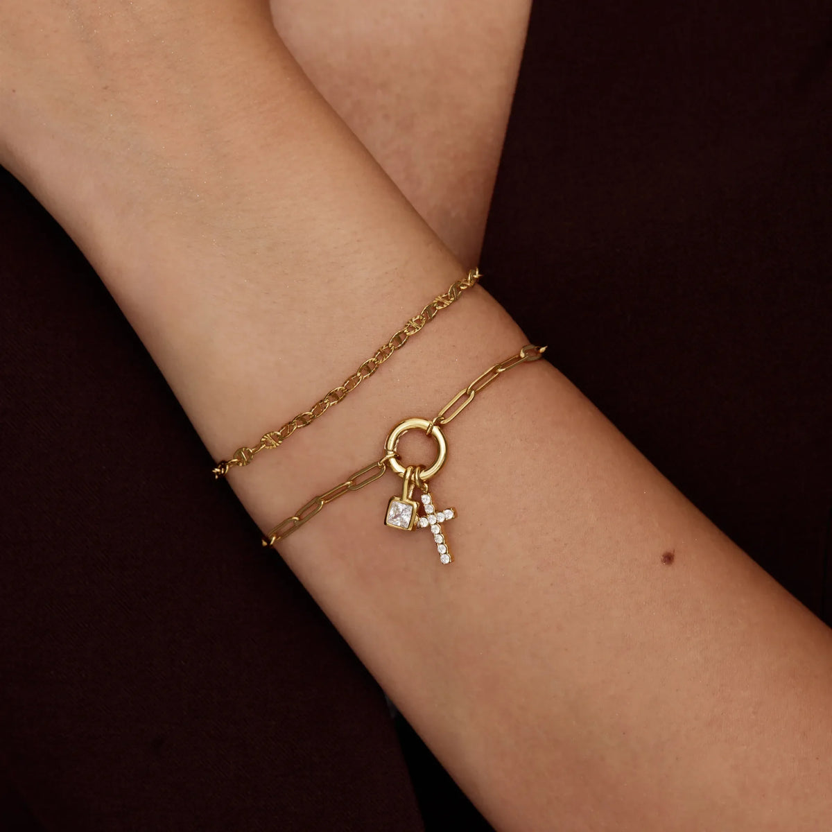 Paperclip Cross Anklet