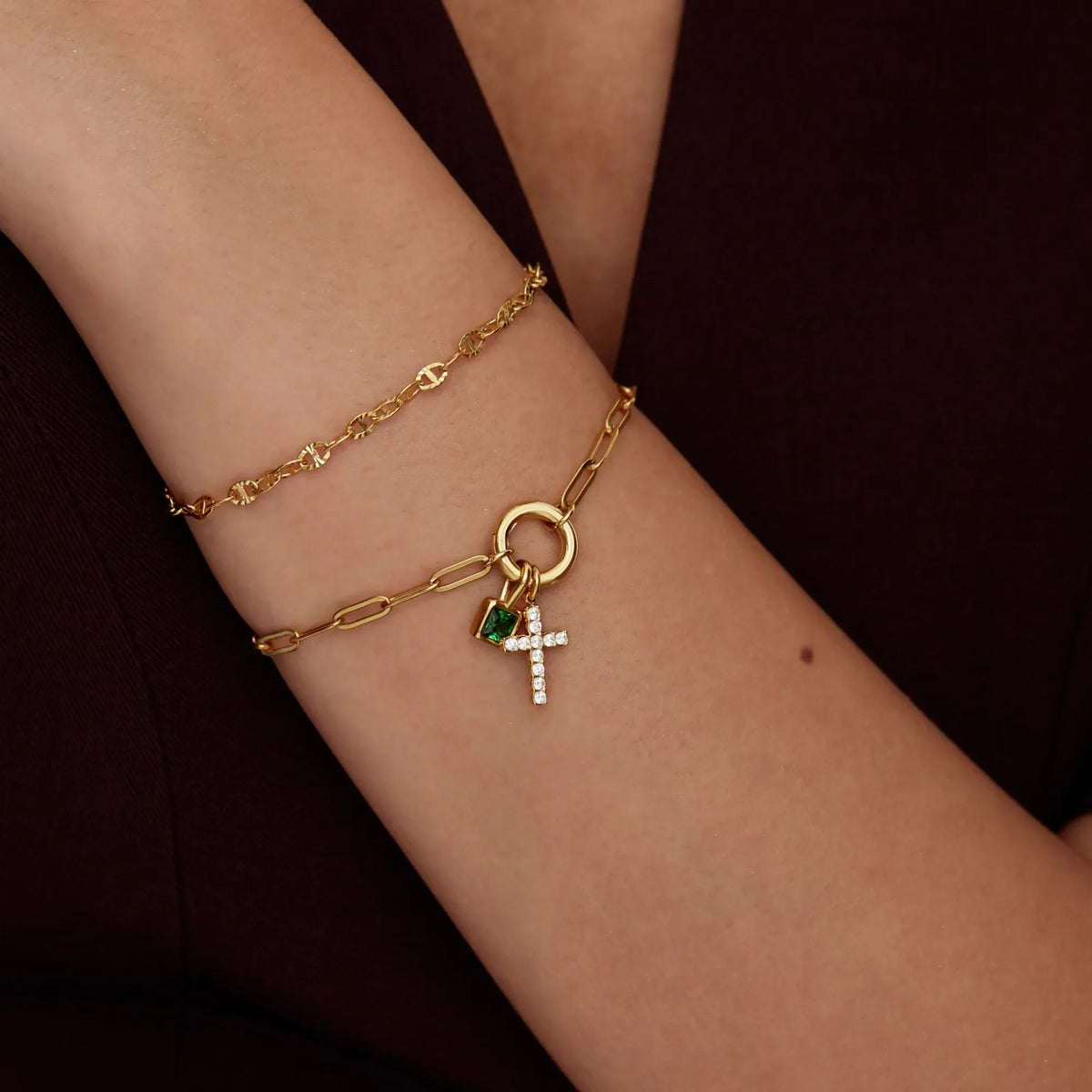 Paperclip Cross Anklet